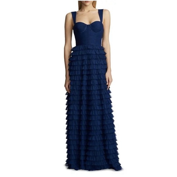 Zac Posen Dresses & Skirts - Zac Posen $795 Tiered Ruffle Midnight Navy Gown Dress 14 NWT
